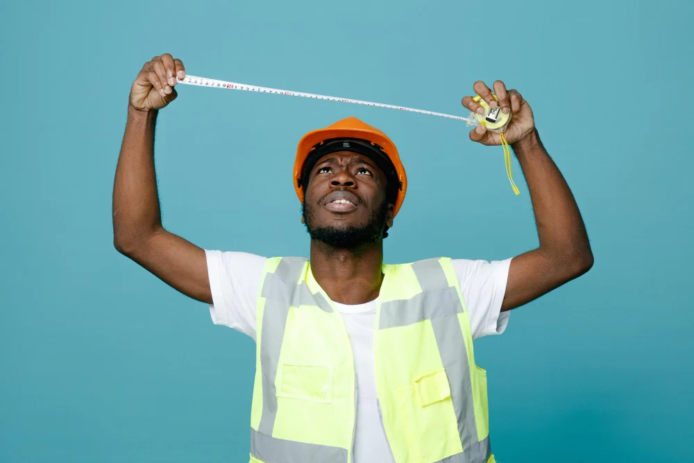 image of fundi measuring a floor in kenya